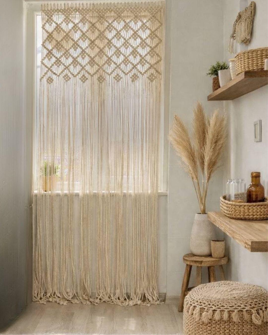El Yapımı Geometrik Makrome Perde – Pencere, Çamaşır Alanı ve Dekoratif Geçişler İçin