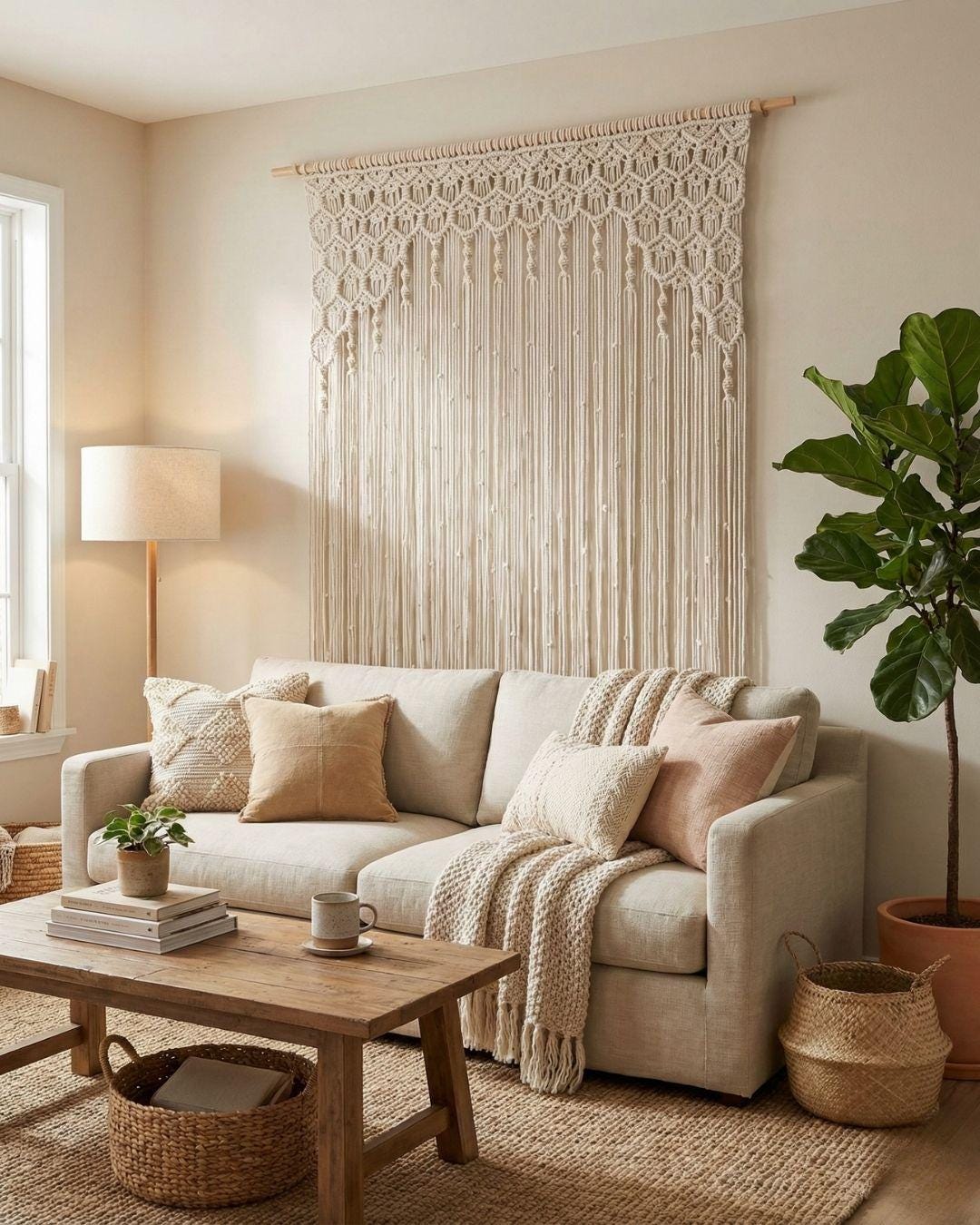 El Yapımı Düğüm Detaylı Makrome Perde – Boho Kapı, Balkon ve Duvar Dekoru