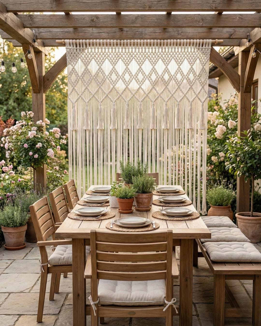 El Yapımı Geometrik Makrome Perde – Boho Kapı, Balkon ve Oda Bölücü Dekor