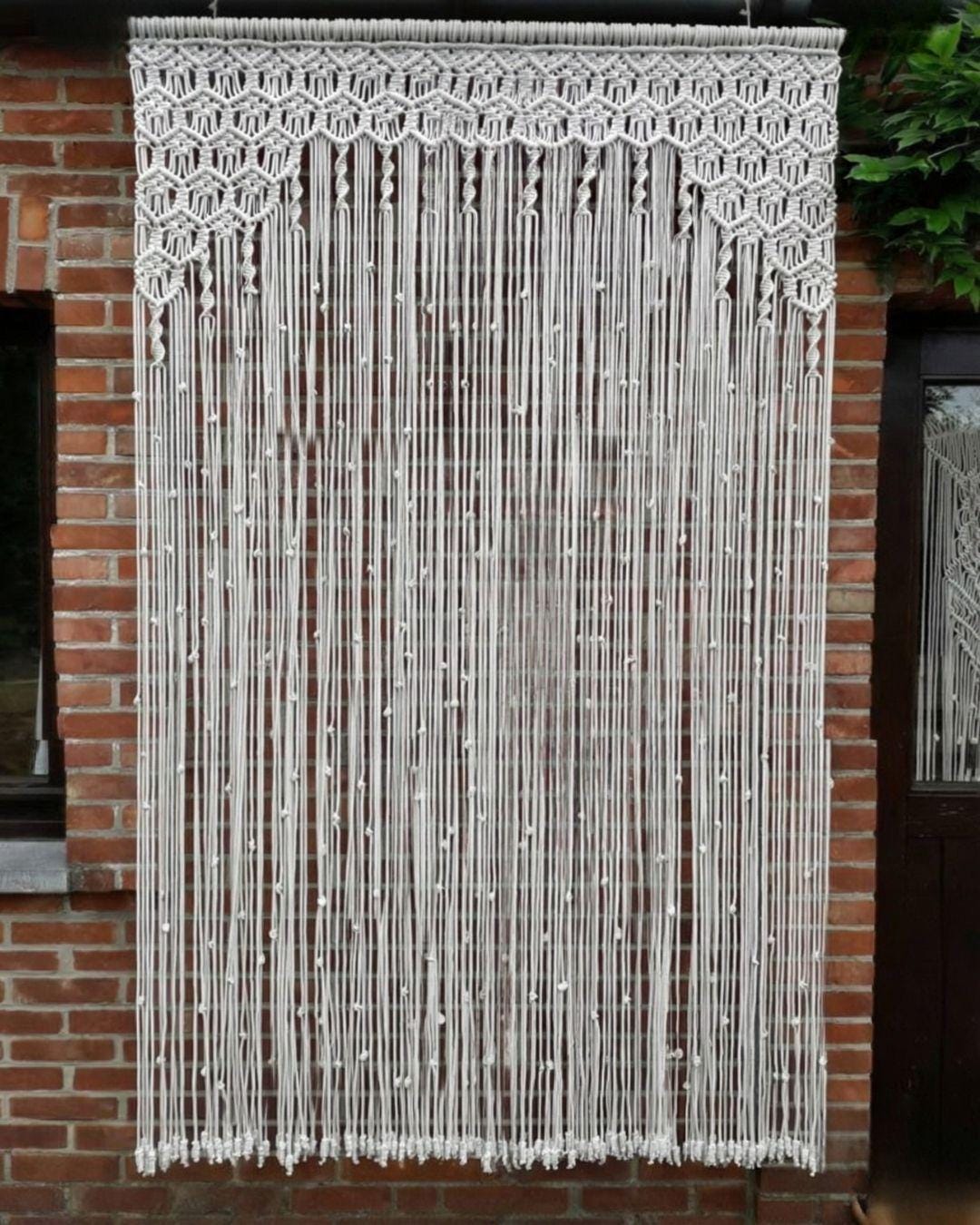 El Yapımı Düğüm Detaylı Makrome Perde – Boho Kapı, Balkon ve Duvar Dekoru