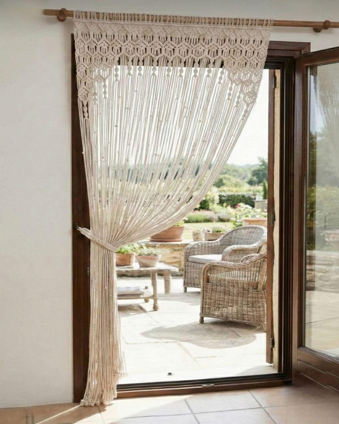 El Yapımı Düğüm Detaylı Makrome Perde – Boho Kapı, Balkon ve Duvar Dekoru