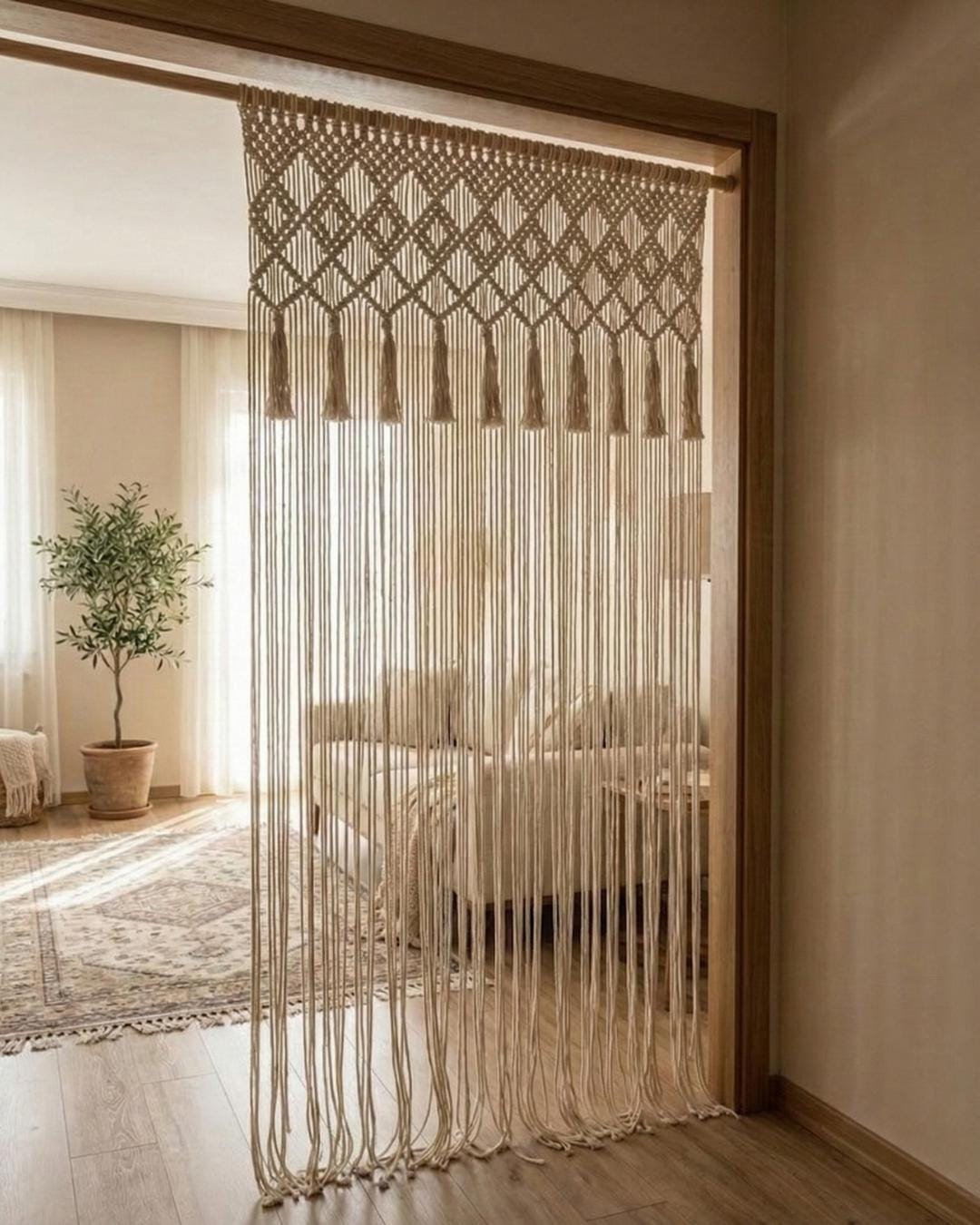 El Yapımı Geometrik Makrome Perde – Boho Kapı, Balkon ve Oda Bölücü Dekor