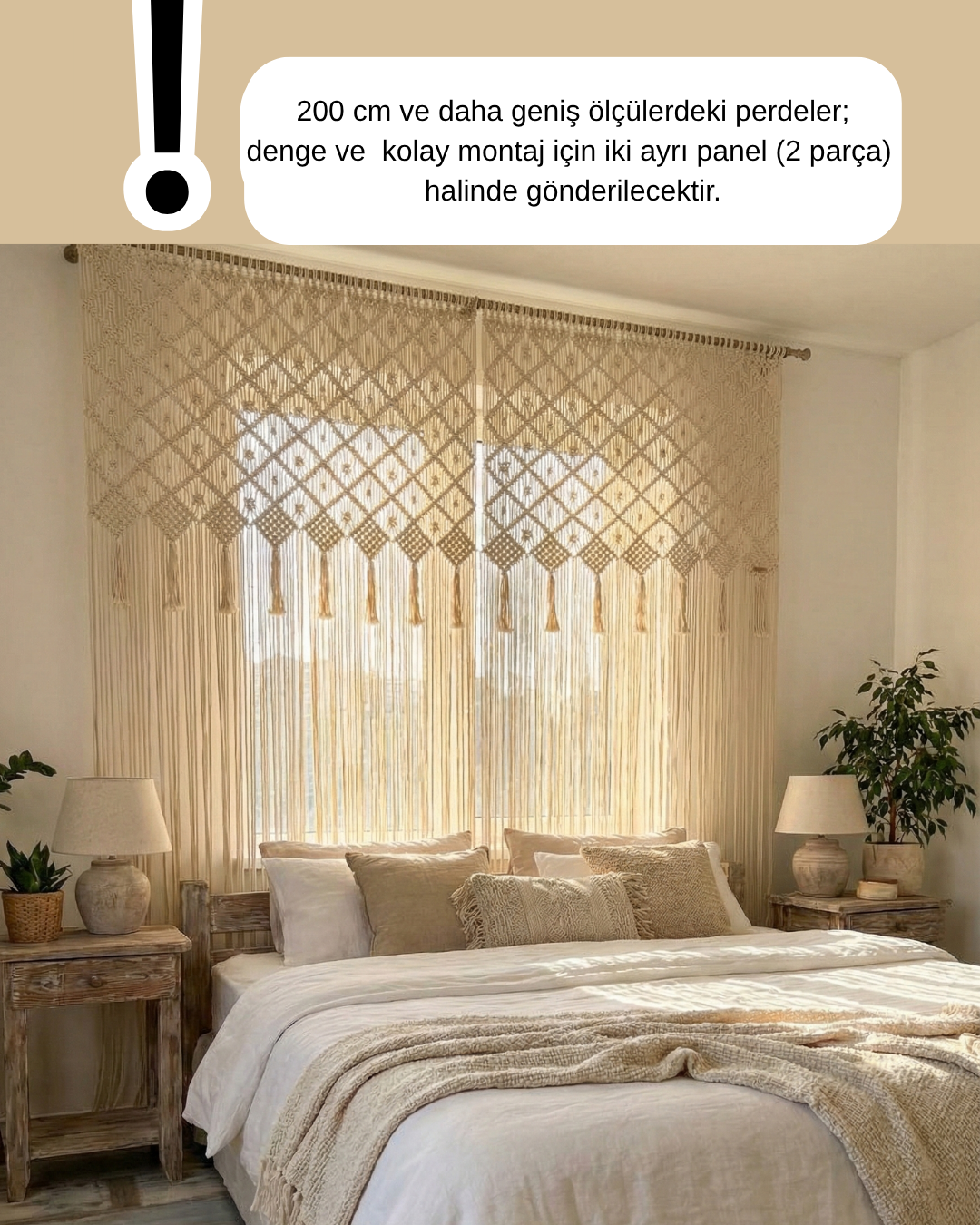 El Yapımı Geometrik Makrome Perde – Pencere, Çamaşır Alanı ve Dekoratif Geçişler İçin