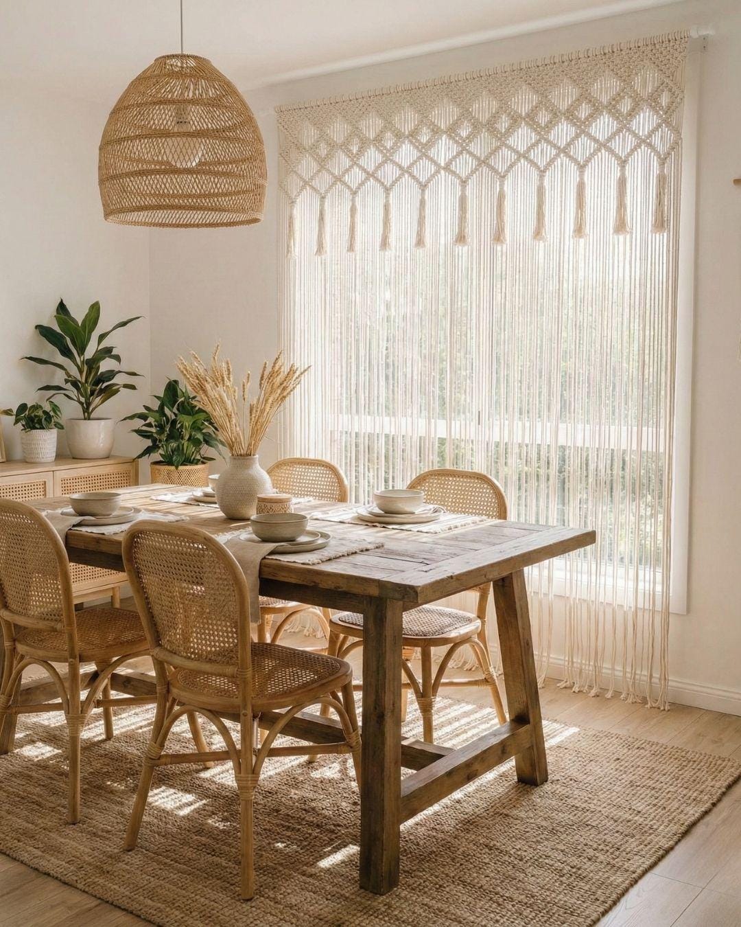 El Yapımı Geometrik Makrome Perde – Boho Kapı, Balkon ve Oda Bölücü Dekor