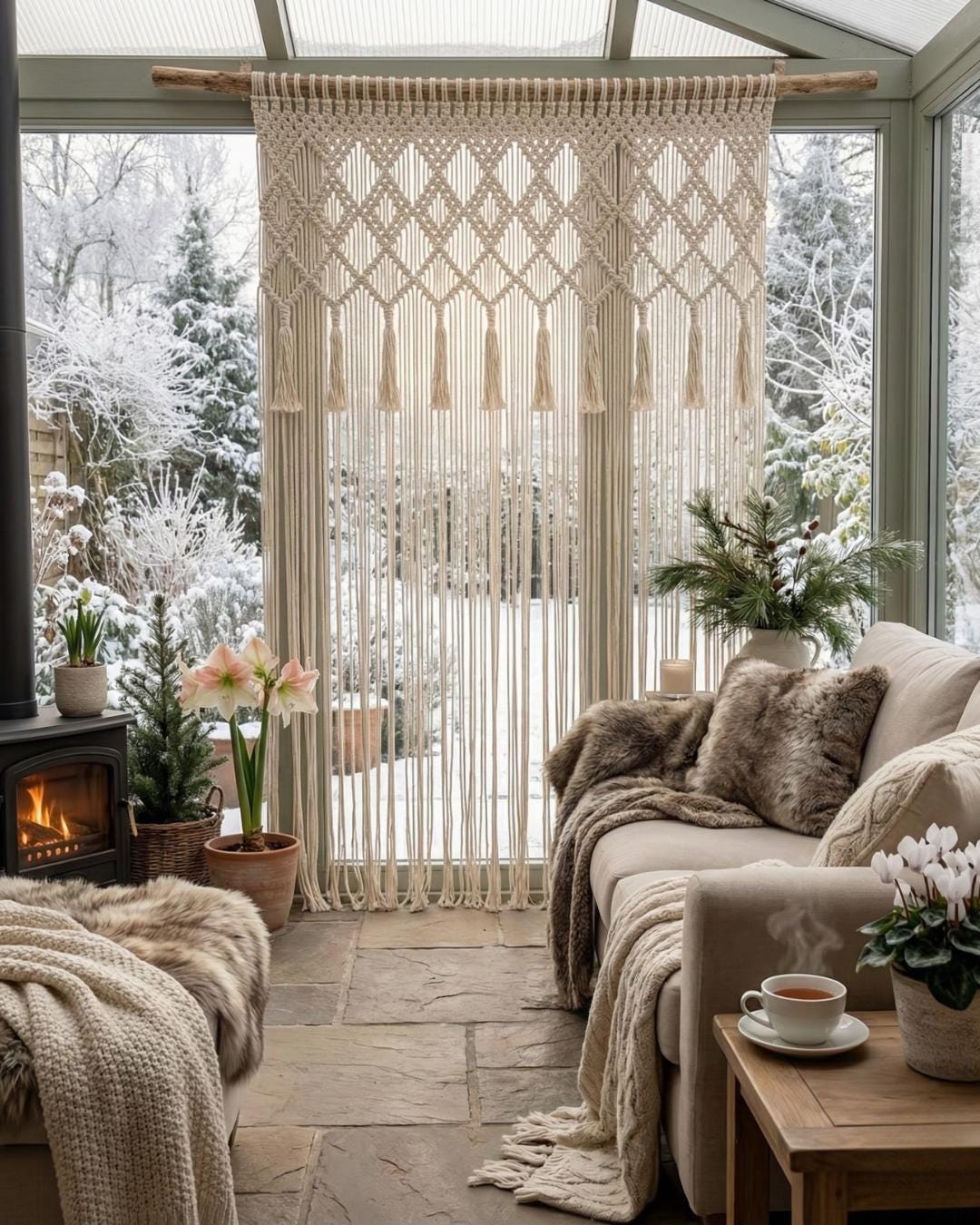 El Yapımı Geometrik Makrome Perde – Boho Kapı, Balkon ve Oda Bölücü Dekor
