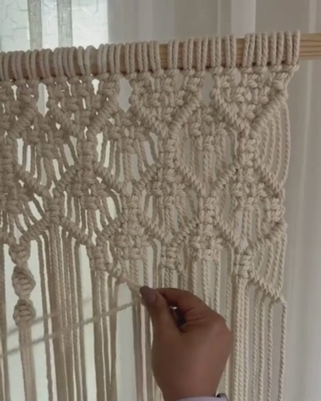 El Yapımı Düğüm Detaylı Makrome Perde – Boho Kapı, Balkon ve Duvar Dekoru